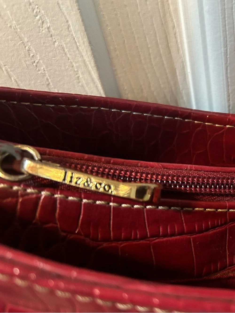 Liz & Co. Deep Red Croc-Embossed Shoulder Bag 10.5” strap drop. 11”x5.5”deep.